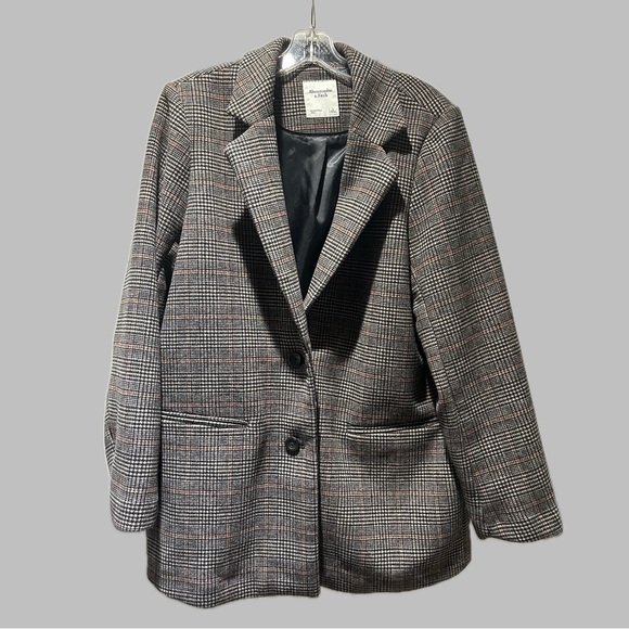 Abercrombie & Fitch Women Brown Plaid Wool Blend Pea Coat Jacket Size L - Picture 1 of 10